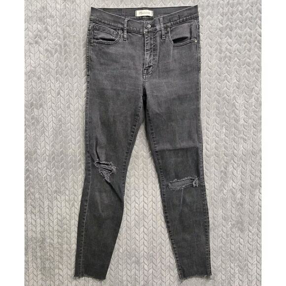 Madewell Jeans Womens Sz 27 Black Frayed 9" High‎ Riser Skinny Skinny Distressed - Picture 1 of 9